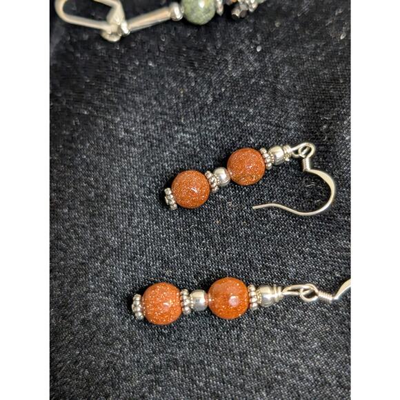 Stone, Crystal, Glass Dangle Earrings & One Green Glass Bracelet Jewelry Lot - Picture 3 of 12